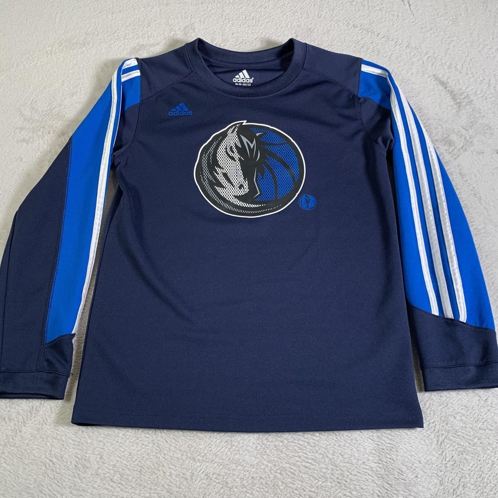 Dallas Mavericks Shirt Youth Medium Blue NBA Basketball Adidas Long Sleeve